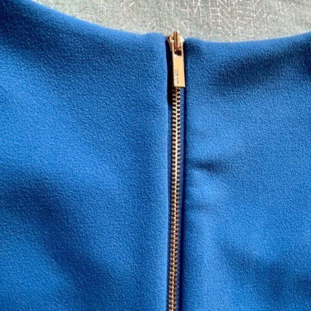 DKNY size 2 Blue dress with asymmetrical neck and 19" gold accent metal zipper - Picture 8 of 17